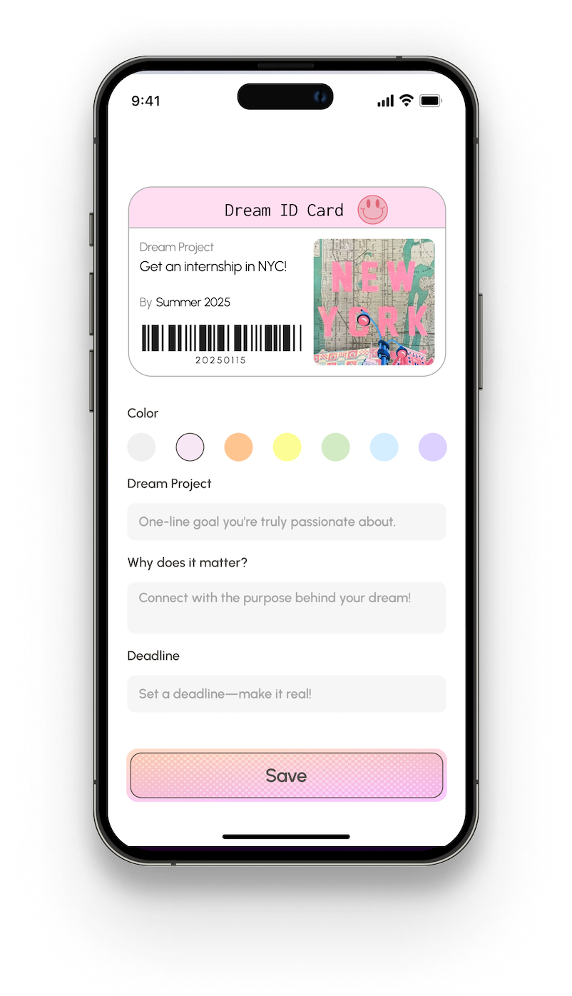 Create your Dream ID with your goal, why it matters and a date to work toward